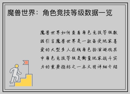 魔兽世界：角色竞技等级数据一览